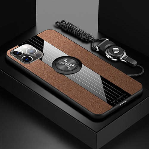 Ultra-thin Silicone Gel Soft Case Cover with Magnetic Finger Ring Stand Z01 for Apple iPhone 15 Pro Max Brown