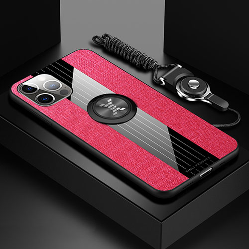 Ultra-thin Silicone Gel Soft Case Cover with Magnetic Finger Ring Stand Z01 for Apple iPhone 15 Pro Max Red