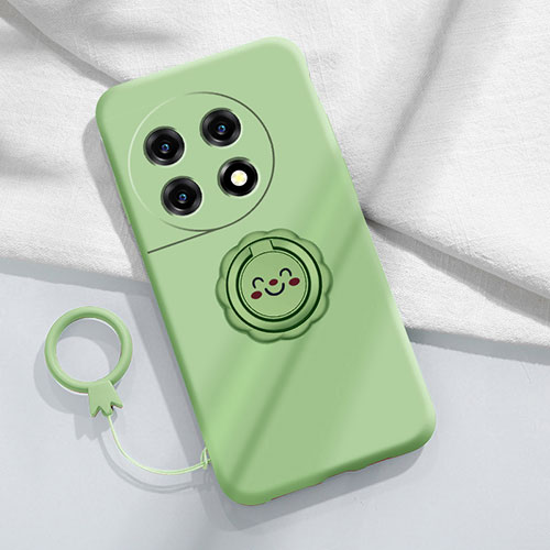 Ultra-thin Silicone Gel Soft Case Cover with Magnetic Finger Ring Stand Z01 for OnePlus 11 5G Green