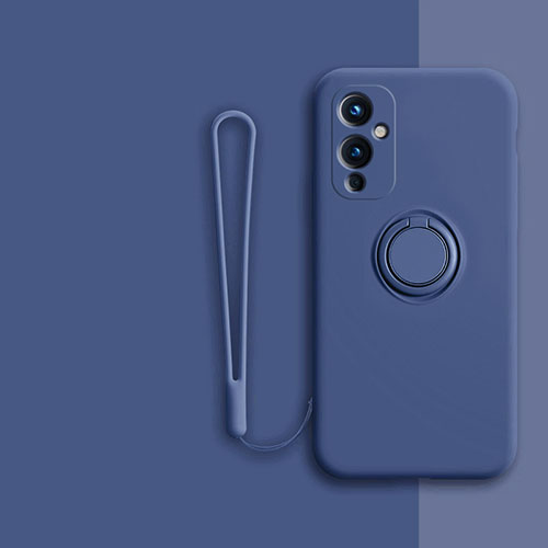 Ultra-thin Silicone Gel Soft Case Cover with Magnetic Finger Ring Stand Z01 for OnePlus 9 5G Blue