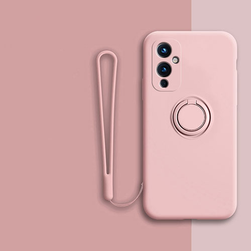 Ultra-thin Silicone Gel Soft Case Cover with Magnetic Finger Ring Stand Z01 for OnePlus 9 5G Pink