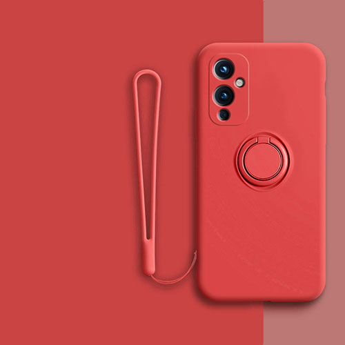 Ultra-thin Silicone Gel Soft Case Cover with Magnetic Finger Ring Stand Z01 for OnePlus 9 5G Red