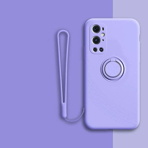 Ultra-thin Silicone Gel Soft Case Cover with Magnetic Finger Ring Stand Z01 for OnePlus 9 Pro 5G Clove Purple