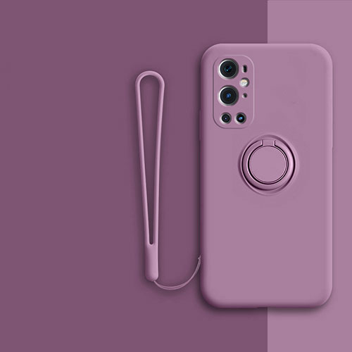 Ultra-thin Silicone Gel Soft Case Cover with Magnetic Finger Ring Stand Z01 for OnePlus 9 Pro 5G Purple