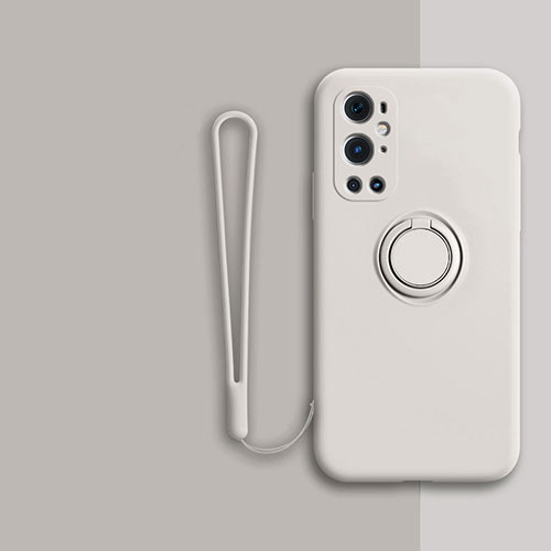 Ultra-thin Silicone Gel Soft Case Cover with Magnetic Finger Ring Stand Z01 for OnePlus 9 Pro 5G White