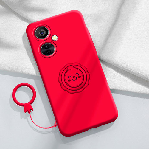 Ultra-thin Silicone Gel Soft Case Cover with Magnetic Finger Ring Stand Z01 for OnePlus Nord CE 3 5G Red