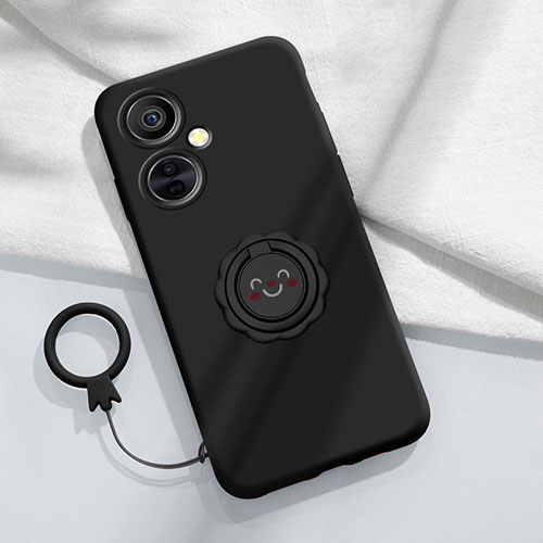 Ultra-thin Silicone Gel Soft Case Cover with Magnetic Finger Ring Stand Z01 for OnePlus Nord CE 3 Lite 5G Black