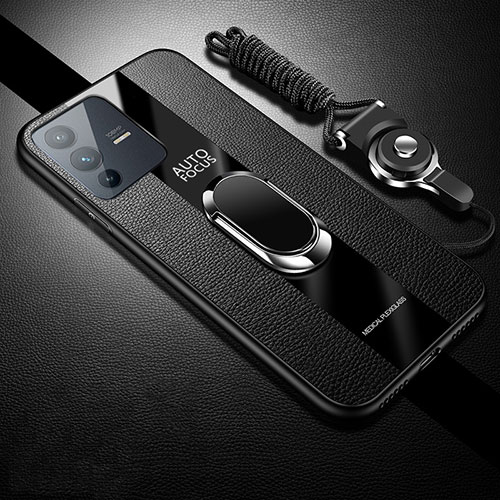 Ultra-thin Silicone Gel Soft Case Cover with Magnetic Finger Ring Stand Z01 for Vivo V23 Pro 5G Black