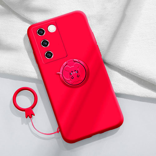 Ultra-thin Silicone Gel Soft Case Cover with Magnetic Finger Ring Stand Z01 for Vivo V27 5G Red