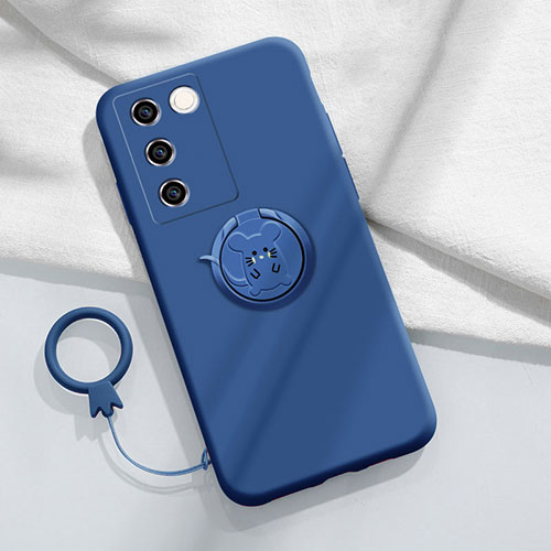 Ultra-thin Silicone Gel Soft Case Cover with Magnetic Finger Ring Stand Z01 for Vivo V27e 5G Blue