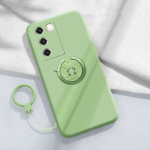 Ultra-thin Silicone Gel Soft Case Cover with Magnetic Finger Ring Stand Z01 for Vivo V27e 5G Green