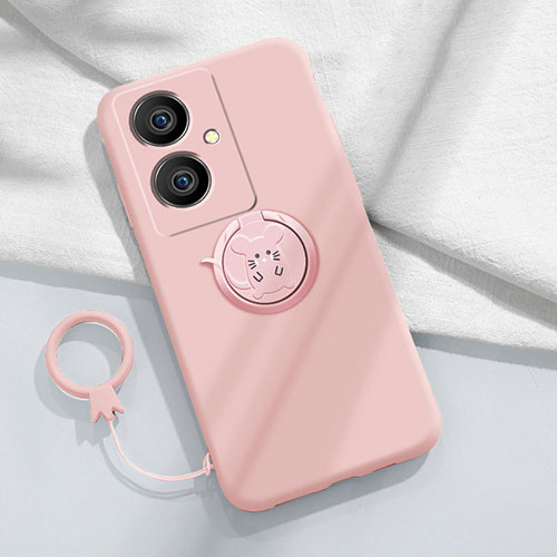 Ultra-thin Silicone Gel Soft Case Cover with Magnetic Finger Ring Stand Z01 for Vivo V29 Lite 5G Pink