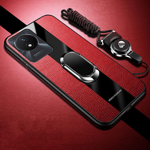 Ultra-thin Silicone Gel Soft Case Cover with Magnetic Finger Ring Stand Z01 for Vivo Y02 Red
