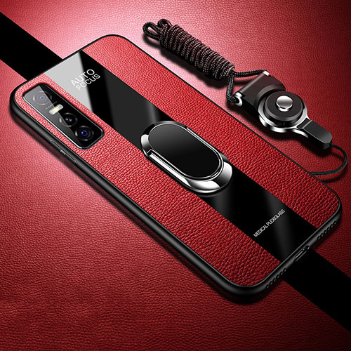 Ultra-thin Silicone Gel Soft Case Cover with Magnetic Finger Ring Stand Z01 for Vivo Y73s 5G Red