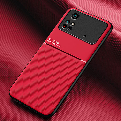 Ultra-thin Silicone Gel Soft Case Cover with Magnetic for Xiaomi Poco M4 Pro 4G Red