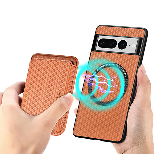 Ultra-thin Silicone Gel Soft Case Cover with Magnetic S01D for Google Pixel 7 Pro 5G Brown