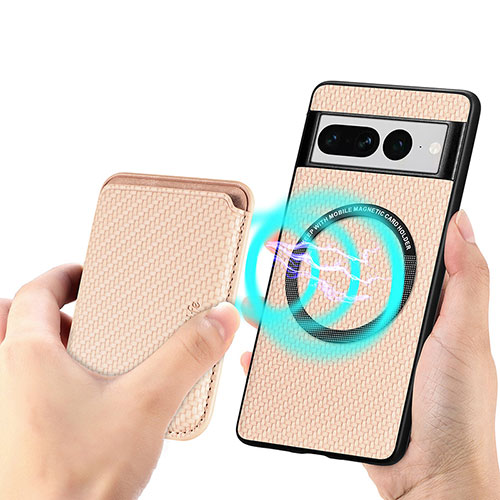 Ultra-thin Silicone Gel Soft Case Cover with Magnetic S01D for Google Pixel 7 Pro 5G Gold