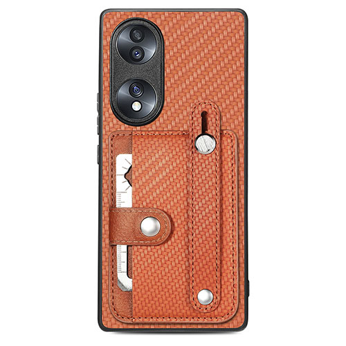 Ultra-thin Silicone Gel Soft Case Cover with Magnetic S01D for Huawei Honor 70 5G Brown