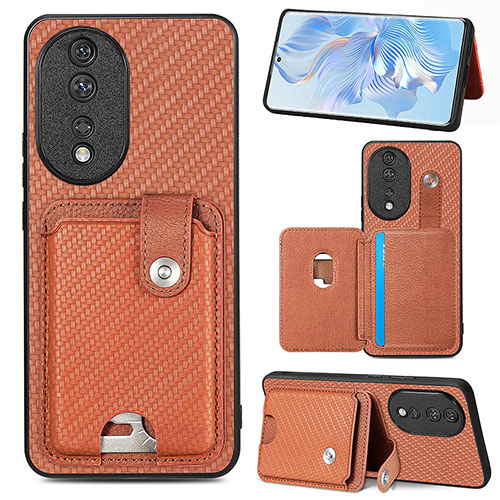 Ultra-thin Silicone Gel Soft Case Cover with Magnetic S01D for Huawei Honor 80 5G Brown