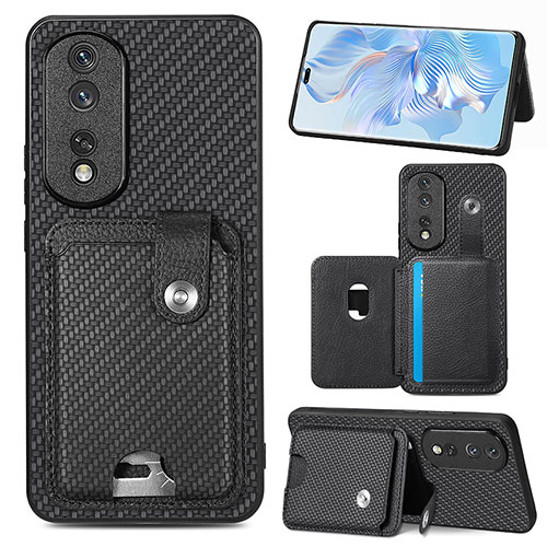 Ultra-thin Silicone Gel Soft Case Cover with Magnetic S01D for Huawei Honor 80 Pro 5G Black