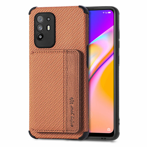 Ultra-thin Silicone Gel Soft Case Cover with Magnetic S01D for Oppo F19 Pro+ Plus 5G Brown