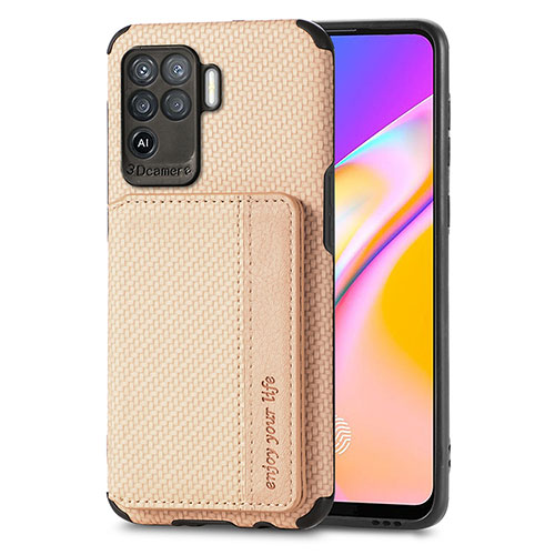 Ultra-thin Silicone Gel Soft Case Cover with Magnetic S01D for Oppo Reno5 F Gold