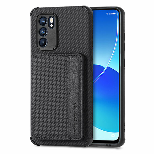 Ultra-thin Silicone Gel Soft Case Cover with Magnetic S01D for Oppo Reno6 5G Black