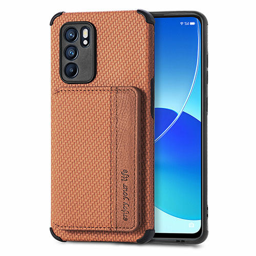 Ultra-thin Silicone Gel Soft Case Cover with Magnetic S01D for Oppo Reno6 5G Brown