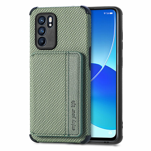 Ultra-thin Silicone Gel Soft Case Cover with Magnetic S01D for Oppo Reno6 5G Green