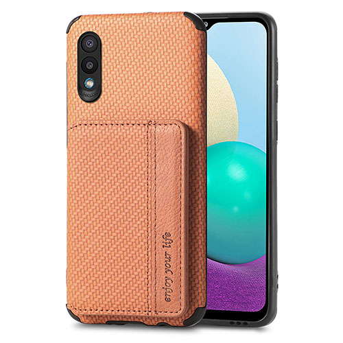 Ultra-thin Silicone Gel Soft Case Cover with Magnetic S01D for Samsung Galaxy A02 Brown