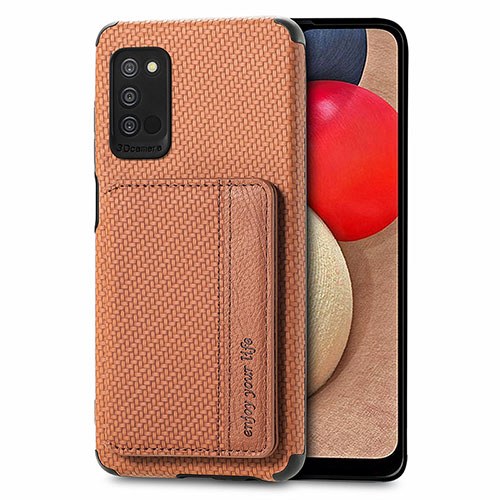 Ultra-thin Silicone Gel Soft Case Cover with Magnetic S01D for Samsung Galaxy A02s Brown