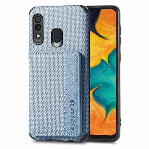 Ultra-thin Silicone Gel Soft Case Cover with Magnetic S01D for Samsung Galaxy A20 Blue