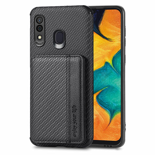 Ultra-thin Silicone Gel Soft Case Cover with Magnetic S01D for Samsung Galaxy A30 Black