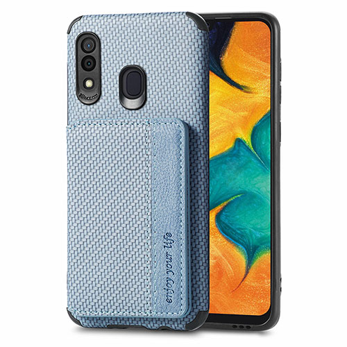 Ultra-thin Silicone Gel Soft Case Cover with Magnetic S01D for Samsung Galaxy A30 Blue