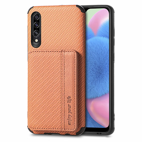 Ultra-thin Silicone Gel Soft Case Cover with Magnetic S01D for Samsung Galaxy A50 Brown