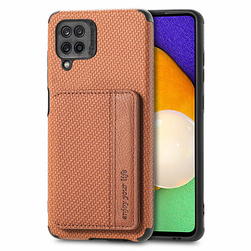 Ultra-thin Silicone Gel Soft Case Cover with Magnetic S01D for Samsung Galaxy F12 Brown