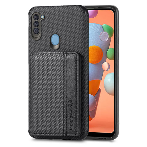 Ultra-thin Silicone Gel Soft Case Cover with Magnetic S01D for Samsung Galaxy M11 Black