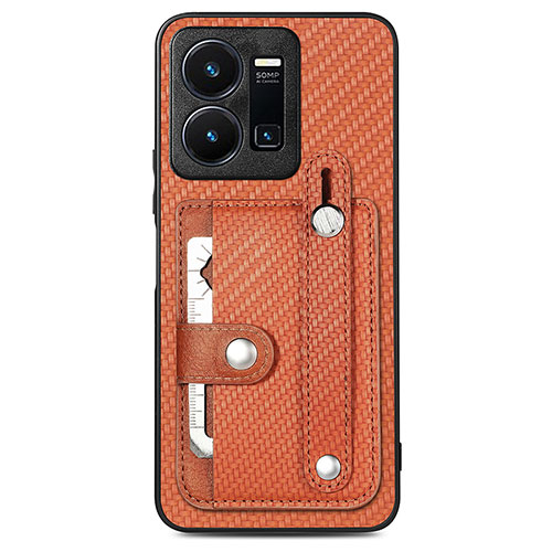 Ultra-thin Silicone Gel Soft Case Cover with Magnetic S01D for Vivo Y35 4G Brown