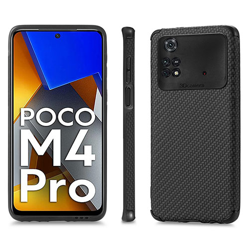 Ultra-thin Silicone Gel Soft Case Cover with Magnetic S01D for Xiaomi Poco M4 Pro 4G Black