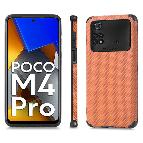 Ultra-thin Silicone Gel Soft Case Cover with Magnetic S01D for Xiaomi Poco M4 Pro 4G Brown