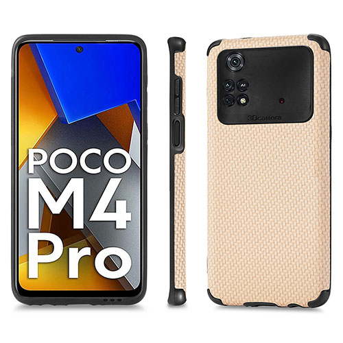 Ultra-thin Silicone Gel Soft Case Cover with Magnetic S01D for Xiaomi Poco M4 Pro 4G Gold