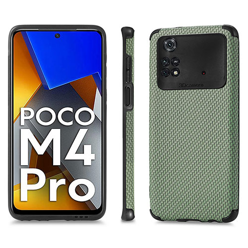 Ultra-thin Silicone Gel Soft Case Cover with Magnetic S01D for Xiaomi Poco M4 Pro 4G Green