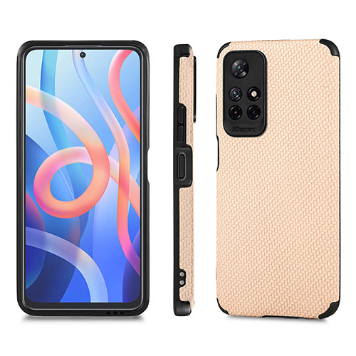 Ultra-thin Silicone Gel Soft Case Cover with Magnetic S01D for Xiaomi Poco M4 Pro 5G Gold