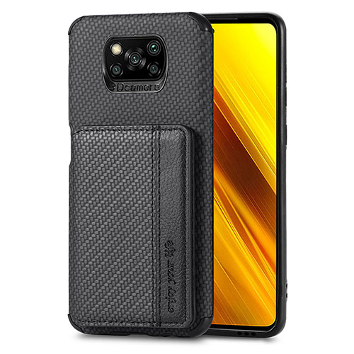 Ultra-thin Silicone Gel Soft Case Cover with Magnetic S01D for Xiaomi Poco X3 NFC Black