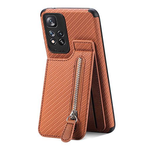 Ultra-thin Silicone Gel Soft Case Cover with Magnetic S01D for Xiaomi Poco X4 NFC Brown