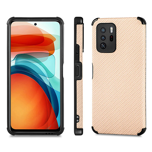 Ultra-thin Silicone Gel Soft Case Cover with Magnetic S01D for Xiaomi Redmi Note 10 Pro 5G Gold