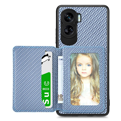 Ultra-thin Silicone Gel Soft Case Cover with Magnetic S02D for Huawei Honor 90 Lite 5G Blue