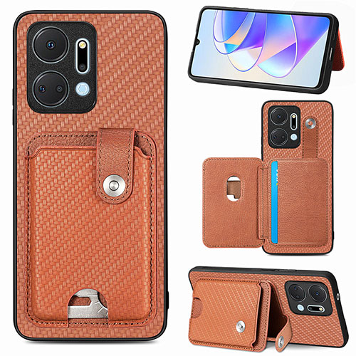 Ultra-thin Silicone Gel Soft Case Cover with Magnetic S02D for Huawei Honor X7a Brown