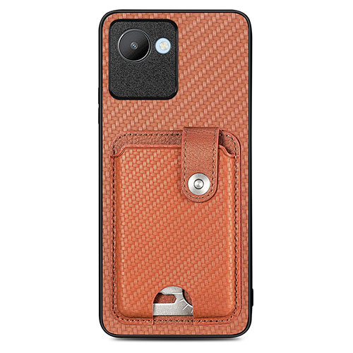 Ultra-thin Silicone Gel Soft Case Cover with Magnetic S02D for Realme C30 Brown