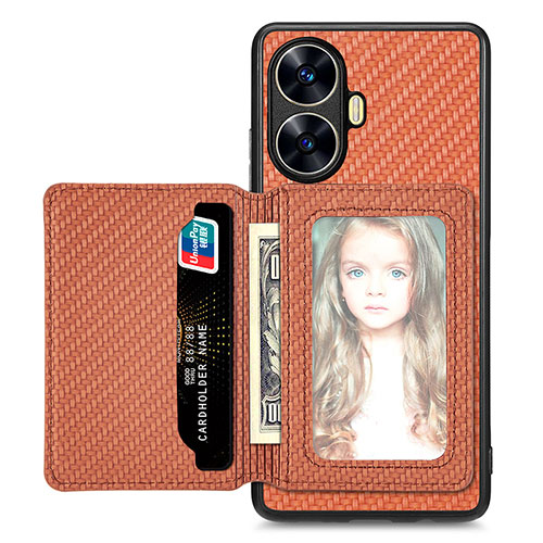 Ultra-thin Silicone Gel Soft Case Cover with Magnetic S02D for Realme C55 Brown